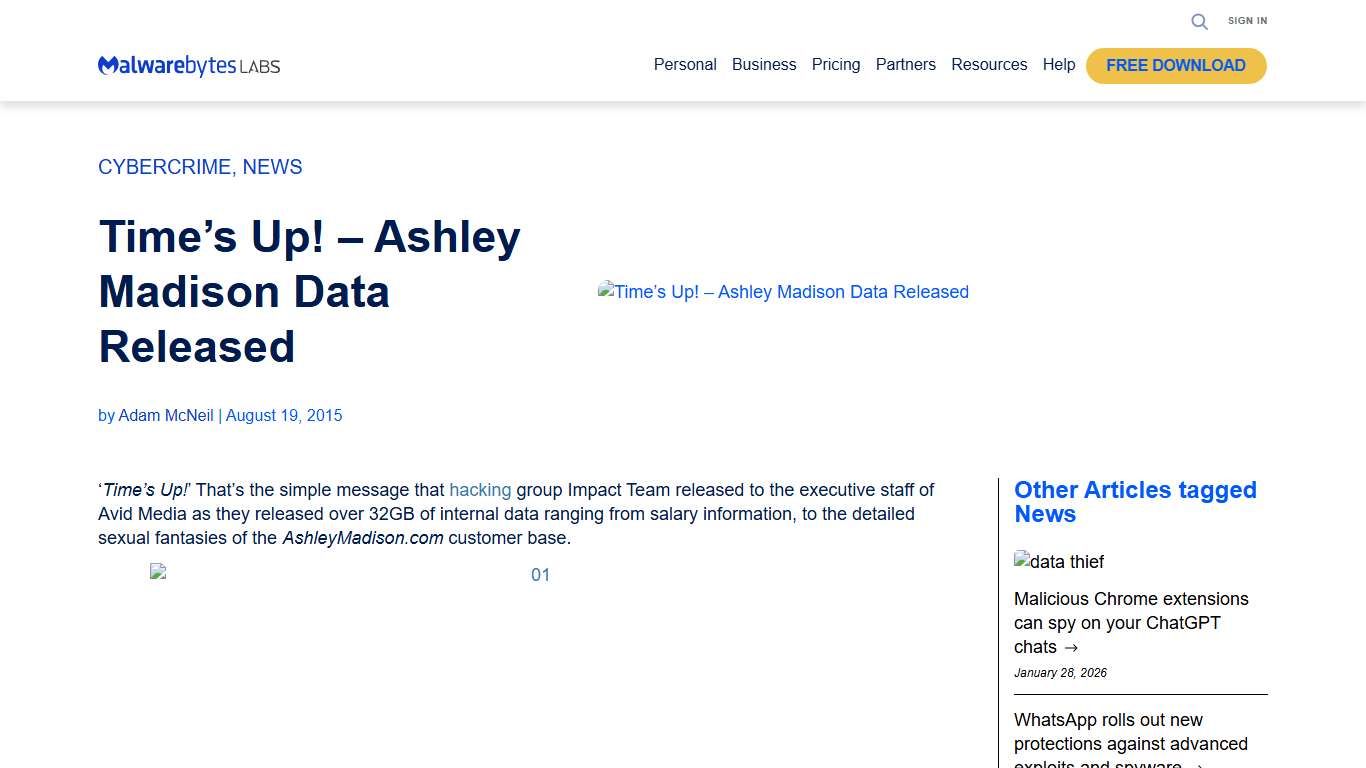 Time’s Up! – Ashley Madison Data Released Malwarebytes Labs
