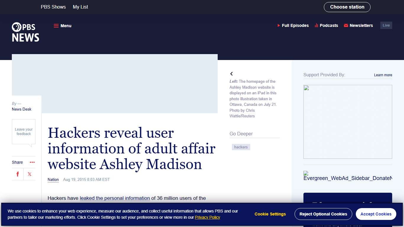 Hackers reveal user information of adult affair website Ashley Madison PBS News